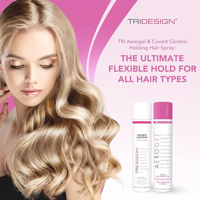 TRIDESIGN Aerogel & Covert Control Holding Hair Spray - Hairspray for Women & Men, Texture Spray for Hair of All Types, Provides Hidden Control Hair Products, 10.5 Oz. Each Bottle