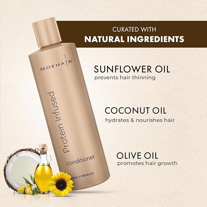 MOEHAIR Protein Infused Conditioner | Protein Hair Treatment | Repairs Damaged Hair | Hydrates Hair | Controls Frizz | Adds Shine & Luster | Sulfate & Paraben-Free Hair Conditioner (12 Fl Oz)