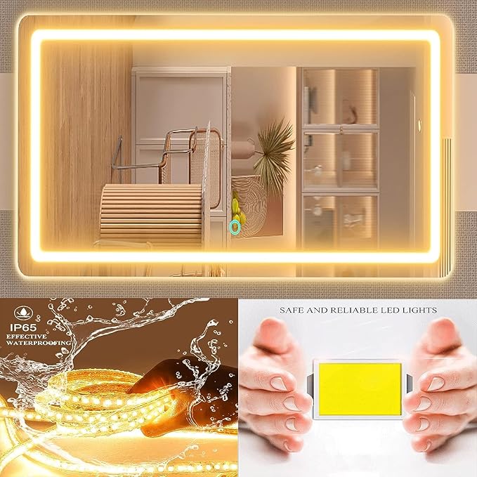 Makeup Vanity Mirror with USB Charging Port 24" x 19" Large LED Makeup Mirror, Desk Mirorr with Lights, Light up Mirror with 10X Magnification and, Dimmable 3 Modes, Touch Control White