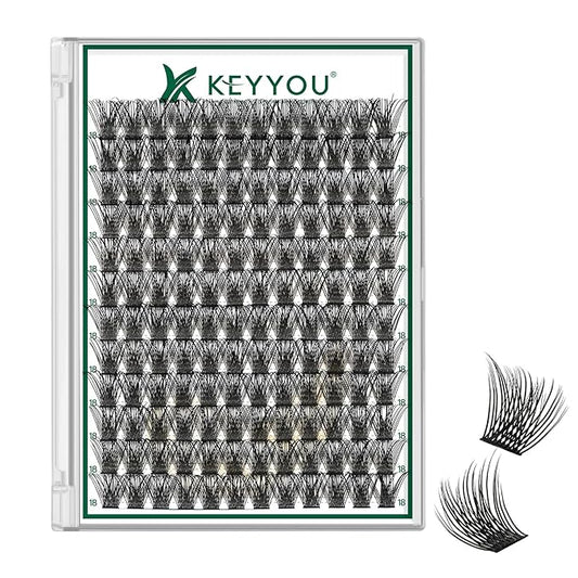 Lash Clusters 144pcs Individual Lashes D Curl 18mm Eyelash Clusters KEYYOU Air Touch Cluster Lashes Super Lightweight Soft Wispy Comfortable Easy DIY at Home(Air01-D-18mm)
