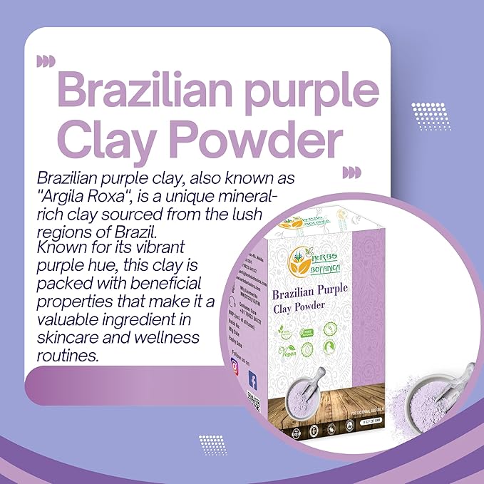 Brazilian Purple Clay Powder Detoxify Skin & Hair Natural Beauty & Skincare DIY Clay for Soap, Facial Cleansing Mask, Bath Bombs, Body Wash Making 8 oz