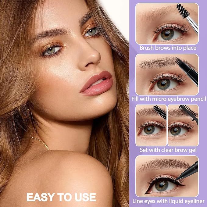Eyebrow Pen Kit, with Microblading Eyebrow Pen, Eyebrow Gel, Eyeliner, Eyebrow Brush, Eyebrow Pencils for Women, Waterproof, Smudge Proof, Long Lasting Makeup Formula - Taupe