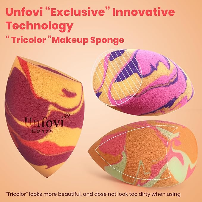 Random 3Pcs Makeup Sponges from 4 Colors, Tricolor Fusion Beauty Shape Makeup Sponge for Foundation, Concealer, Powder Cream and Liquid Application (Blind Box)