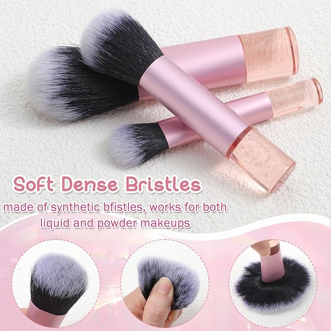 10Pcs Pink Travel Makeup Brush Set with Cosmetic Bag, Mini Makeup Brushes Professional Kit, Portable Make Up Brushes for Foundation, Eyeshadow, Blush and On the Go Application