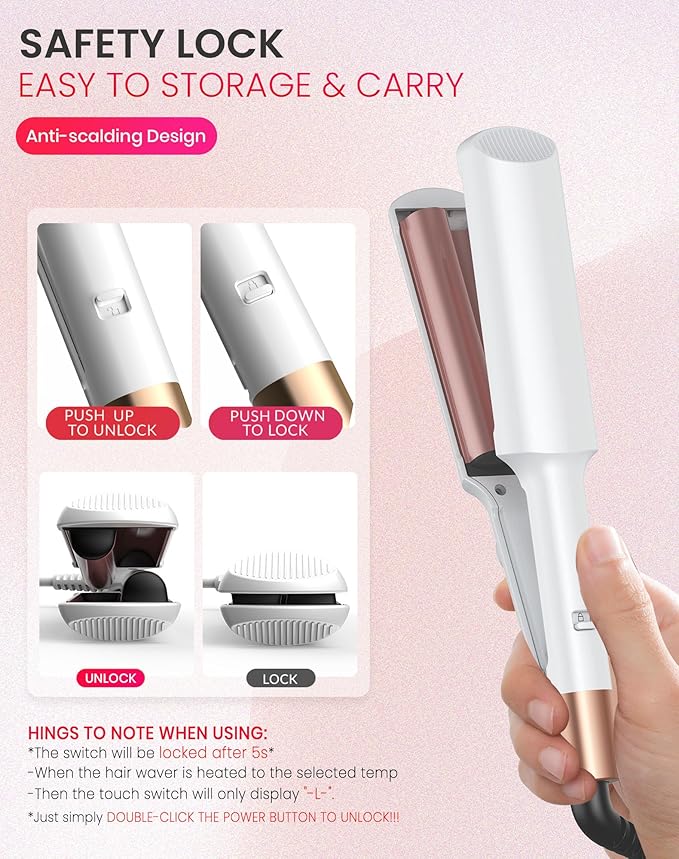 Mini Waver Hair Tool Crimper for Women Short Hair 0.4 inch Travel Double Barrel Small S Waver Ceramic Curling Iron (110-240V) Dual Voltage with 5 Temps, Anti-scalding for Dating, Daily (White)