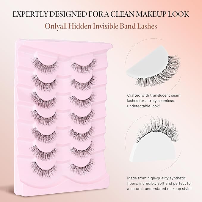 Onlyall Clear Band Lashes Natural False Eyelashes C Curl Lashes Fake Eyelashes Natural Lashes H18