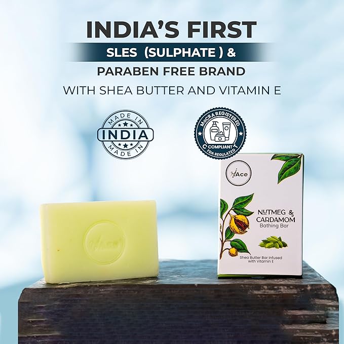 MY ACE Nutmeg & Cardamom Bathing Bar – Handmade with Essential Oils & Coconut Oil, SLES & Paraben Free, Enriched with Shea Butter & Vitamin E – Moisturizing & Aromatic