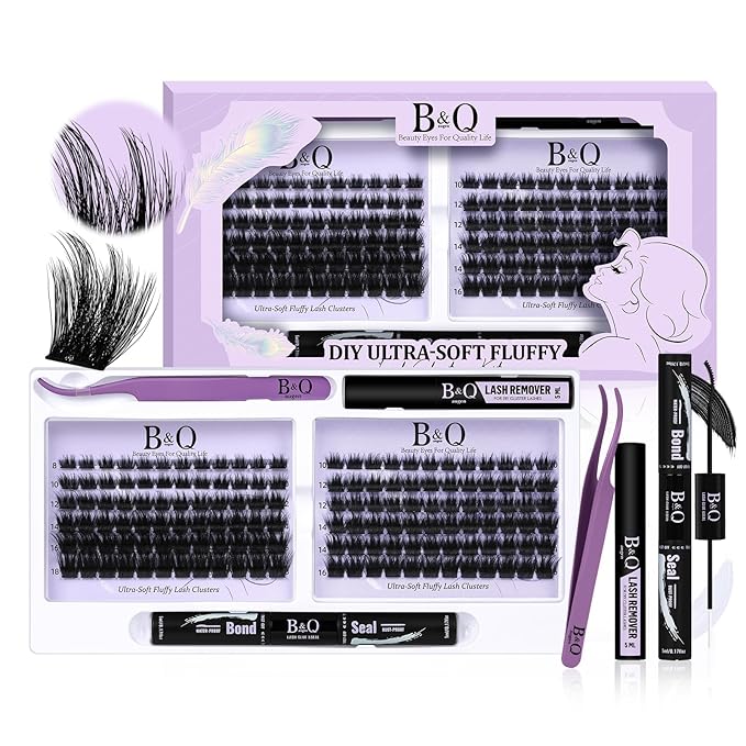 B&Q Lash Extension Kit F03 Eyelash Extension Kit 144 PCS Ultralight Eyelash Clusters Lash Clusters Kit 8-18MIX DIY Ultra-Soft False Eyelashes at Home with Lash Applicator Tools (Kit，F03)