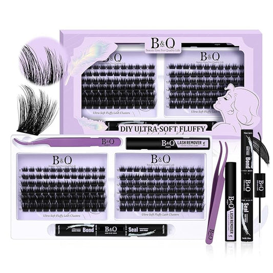 B&Q Lash Extension Kit F03 Eyelash Extension Kit 144 PCS Ultralight Eyelash Clusters Lash Clusters Kit 8-18MIX DIY Ultra-Soft False Eyelashes at Home with Lash Applicator Tools (Kit，F03)
