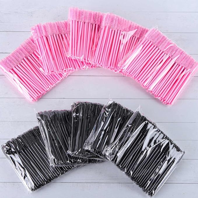 1000 Disposable Mascara Wands Eyelash Brushes Spoolies for Eyebrow Eye Lash Extension Black and Pink