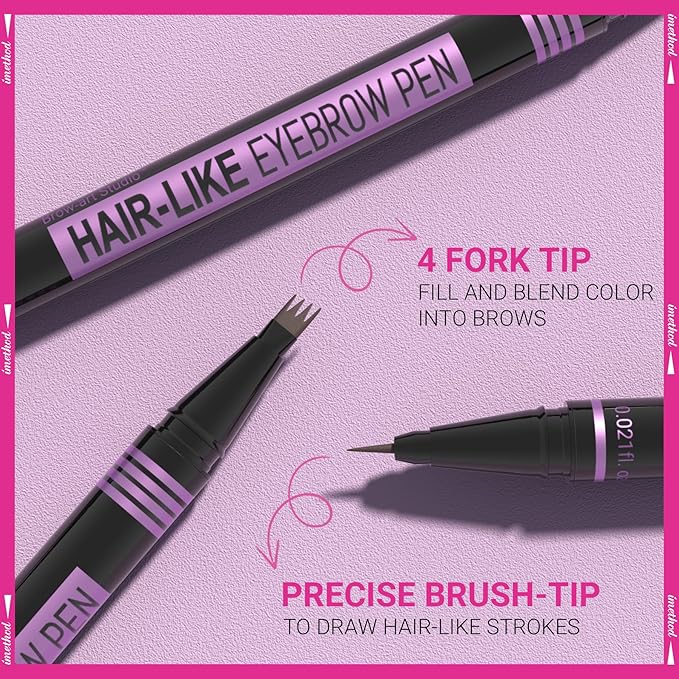 iMethod Eyebrow Pen - Eyebrow Pencil Magic 2-in-1 Eye Brow Pencils for Women with 4-Fork-Tip and Precise Brush-Tip Create Natural Hair-Like Brows, Last All Day, Microblading Eyebrow Pen, Black