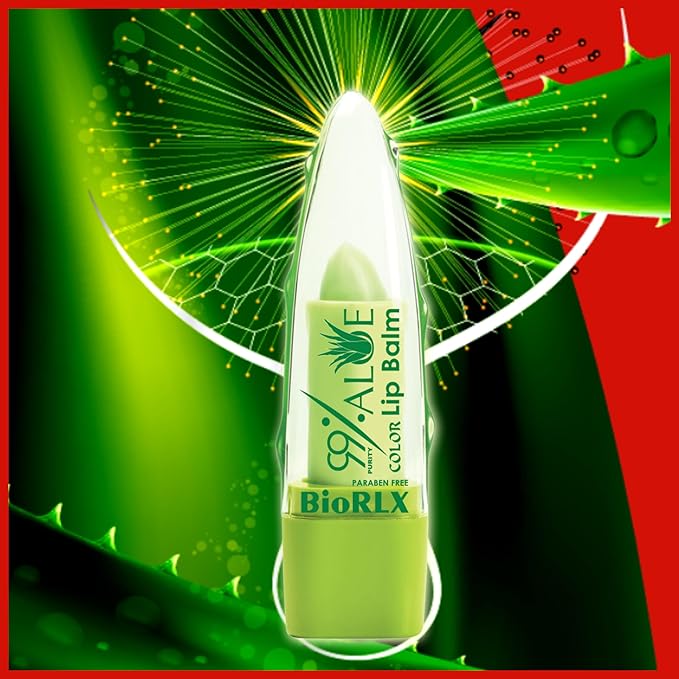 BioRLX 99% Purity Aloe Vera Lip Balm - Natural Moisturizing Unisex Lip Care for Hydrated and Radiant Lips (Aloe Vera - Color Tinted, 0.12 Ounce (Pack of 2))