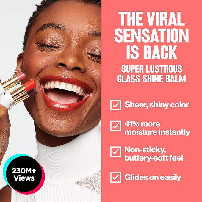 REVLON Super Lustrous Glass Shine Balm, Hydrating Tinted Lipstick, Sheer, Glossy Shiny Finish, 004 Nude Illuminator, 0.11 oz