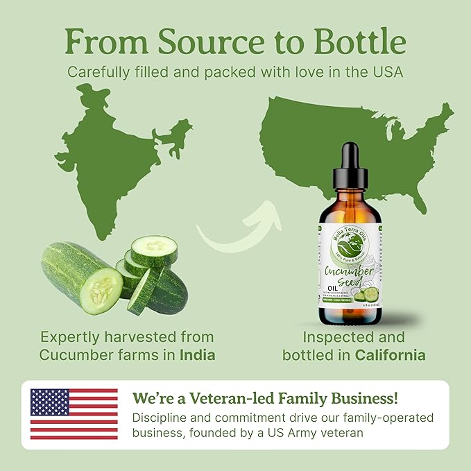 Bella Terra Oils - Cucumber Seed Oil 16oz - A Tribute to Cucumber's Vitality, Packed with Silica & Tocopherols, An Essential for Radiant Skin