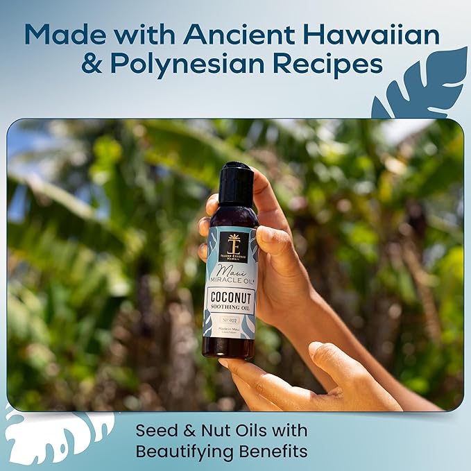 Island Essence Coconut Soothing Oil – Hawaiian Oil Blend with Organic Coconut Oil for Skin & Hair – Made in Maui – 4.5 oz Bottle for Body Massage - Massage Oils