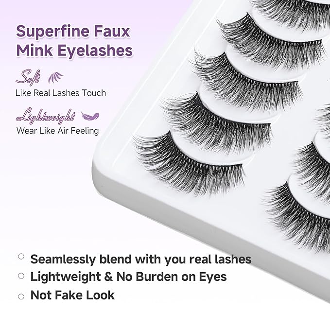 Lashes Cat Eye15mm Wispy Eyelashes Thin Band False Eyelashes 3D Volume False Lashes Soft Strip Lashes Pack C Curl Natural Eyelash Fake Lash 10 Pair EVENTILL