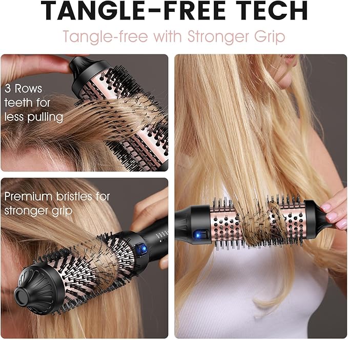 Thermal Brush for Less Damage, 1.5 Inch Heated Round Brush for Blowout Look, Heated Curling Styler with 800M Negative Ions & Ceramic for Volumizing, Easy to Use, Dual Voltage (Elegant Black)