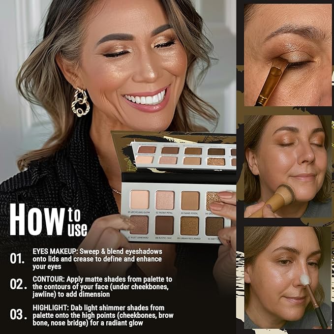 ‌Natural Nudes Eyeshadow Palette - Warm Taupe & Dark Brown Matte, Shimmer & Metallic Velvety Finish | Long-Lasting Travel-Friendly Compact Size | Beginner-Friendly Eye Makeup Palette Everyday Looks