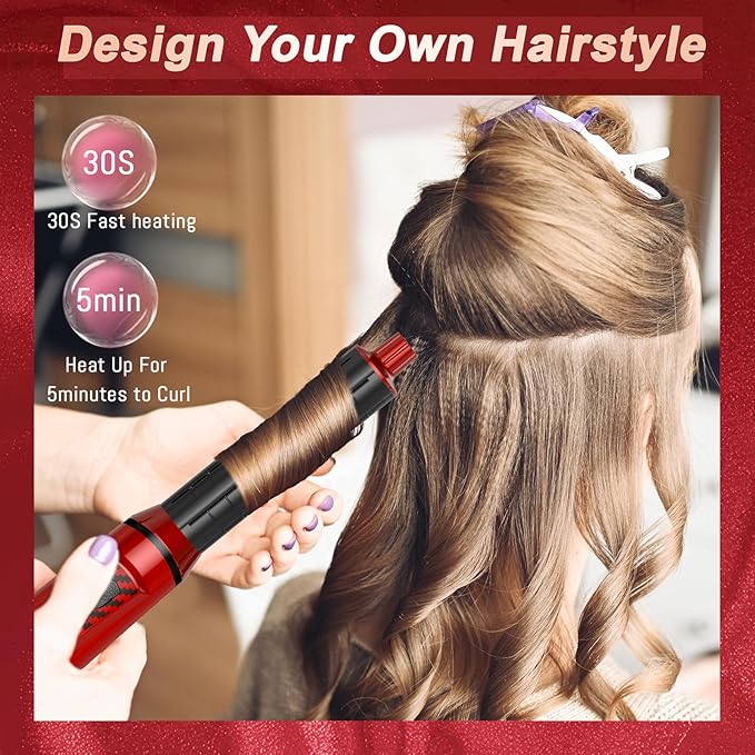 5 in 1 Blow Dryer Brush - Hair Dryer Brush & Air Curling Wrap Styler with Negative Ion Technology, Hot Air Styler for Drying, Curling, Straightening, at Home Styling Gifts for Women