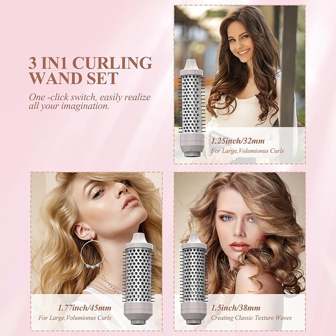 Traveling 60 Mins Auto Off Thermal Brush 3 in 1 Set Ionic Heated Round Curling Create Volume & Smoother Hair Style for Fully Dried Hair Ceramic Fast Heating Curling Iron Brush with Temperature