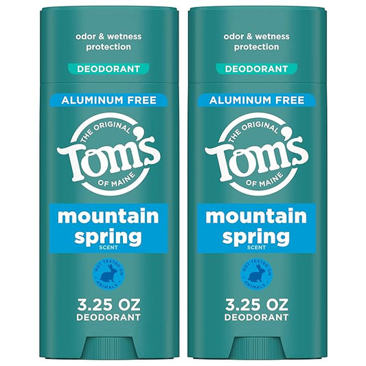 Tom’s of Maine Mountain Spring Natural Deodorant for Men and Women, Aluminum Free, 3.25 oz, 2-Pack