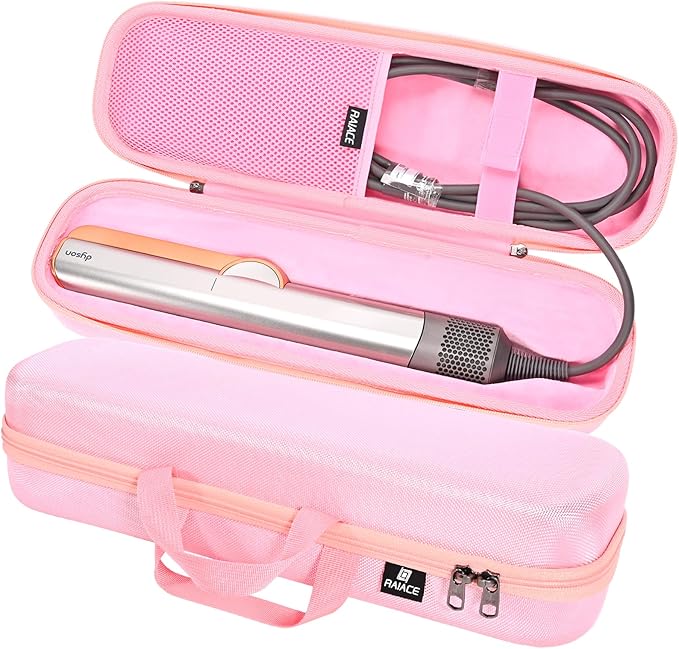RAIACE Hard Carrying Case Compatible with dyson airstrait straightener, Travel Storage Bag. (for sale is case only) - Pink