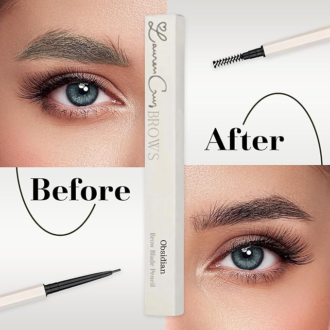 Eyebrow Pencil Make Up for Women - Long-lasting and Waterproof Eyebrow Pencil by Lauren Cruz - Dual-Ended Eyebrow Pen with Micro-tip and Spoolie -Fuller Look Brow Pencil - Obsidian