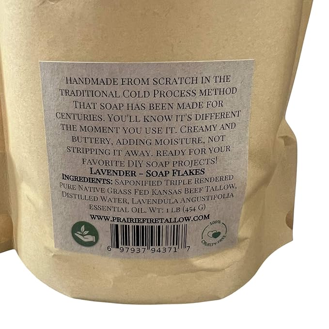 Pure Beef Tallow Soap Flakes - Made in USA - Grass Fed and Finished - Face, Body and Hair - Natural and Organic Fragrance Free