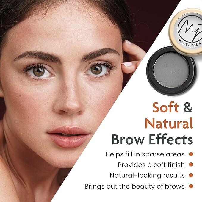 Marie-José Soft Charcoal Eyebrow Powder - Soft Subte Black Eyebrow Color - Effortless All-Day Brow Beauty - Compact Size 0.10oz for Purse or Travel Size - Made in USA