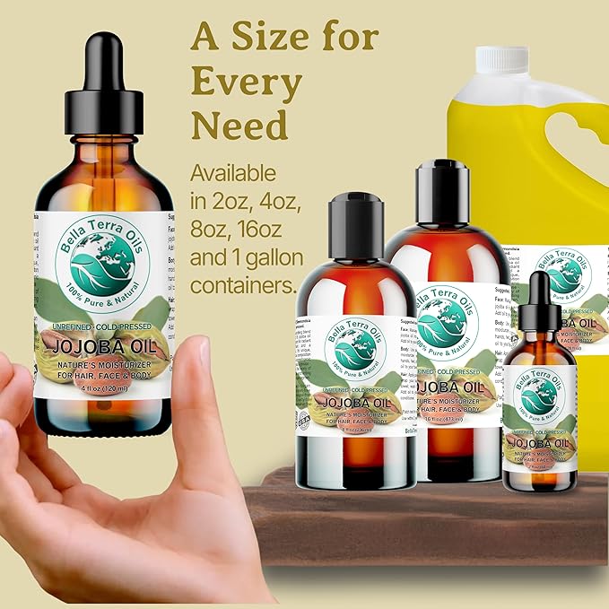Bella Terra Oils - Organic Jojoba Oil 16 oz - Cold-Pressed Brilliance, Elevate Your Nail Oil Regimen with Vitamin-Rich Organic Jojoba Goodness