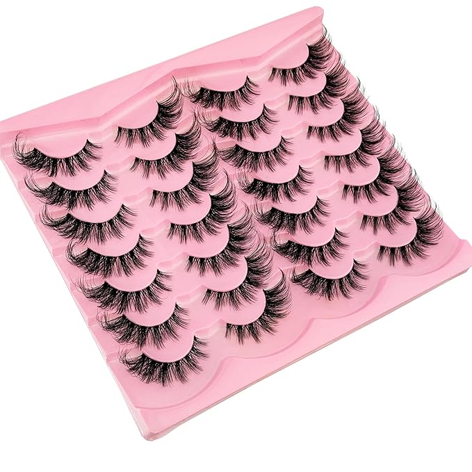 Yasnai Cat Eye Lashes False Eyelashes Volume 18mm Strip Lashes Wispy Fake Lashes Natural Eyelashes Clear Band 14 Pairs Pack 9D