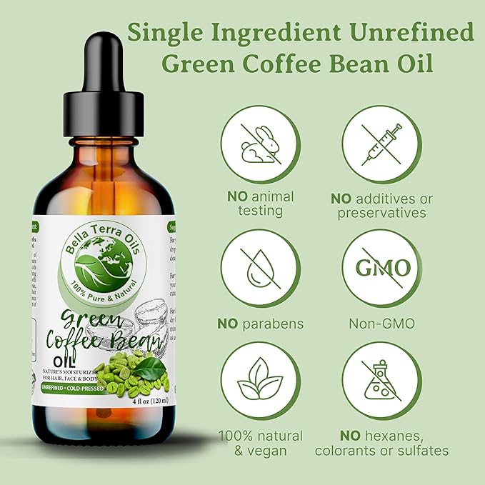 Bella Terra Oils - Green Coffee Bean Oil 16oz - Harness the Purity of Coffee Serum Ingredients, Enriched with Potent Acids for Lush & Healthy Skin