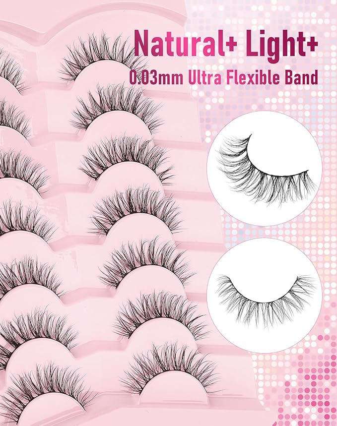 Frihappy Natural False Lashes Mink Lashes Wispy Fake Eyelashes Natural Look False Lashes Strip Lashes 14mm Lashes 3D Air-Virgo