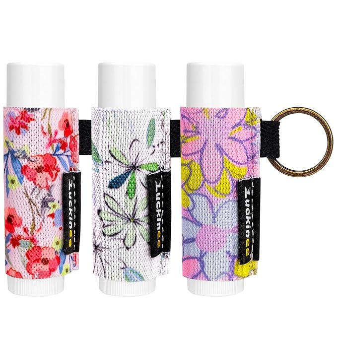 3PCS Lip Balm Holder Keychain Print Chapstick Holder Key chain Lipstick Holder Lip Gloss Sleeve -Tight Elastic Holder Sleeve for Fat and Slim Lip Balms