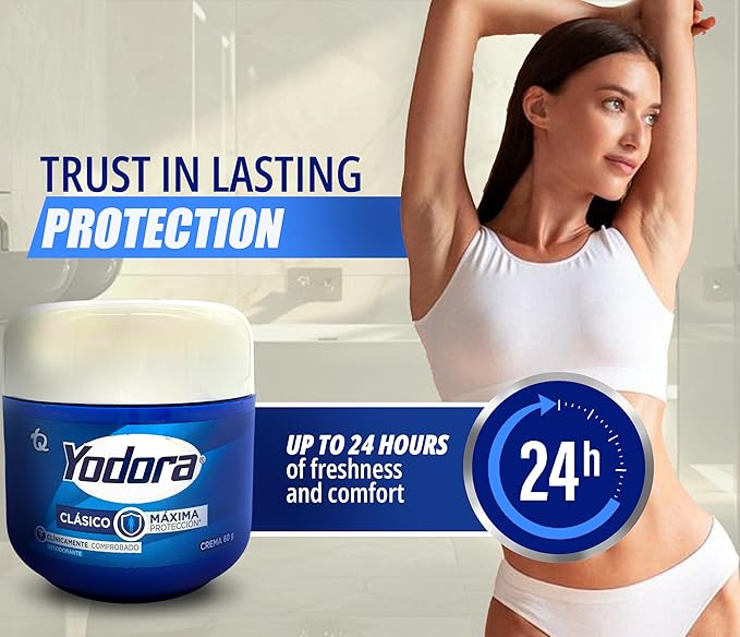 Yodora Clásico Cream Deodorant – Gentle Formula for Sensitive Skin – Hydrating and Vegan Deodorant – 24-Hour Protection – Lasting Freshness 60 Gr.
