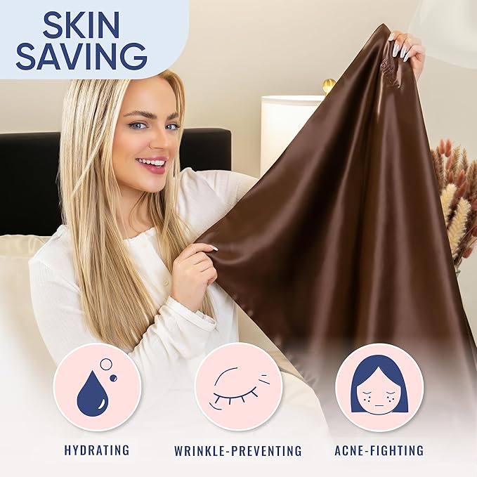 Blissy Silk Pillowcase - 100% Pure Mulberry Silk - 22 Momme 6A High-Grade Fibers - Silk Pillow Cover for Hair & Skin - Regular, Queen & King (Chocolate, King)