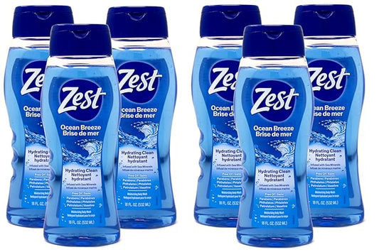Zest Ocean Breeze Body Wash - Enriched with Sea Minerals - Rich Lathering Cleansing Body Wash Leaves Your Skin Feeling Smooth and Moisturized With an Invigorating Scent, 18 Fl Oz (Pack of 6)