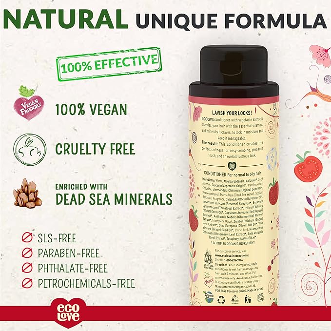ecoLove – Natural Conditioner for Normal and Oily Hair - No SLS or Parabens - With Organic Tomato and Beet Extract - Vegan and Cruelty-Free, 17.6 oz