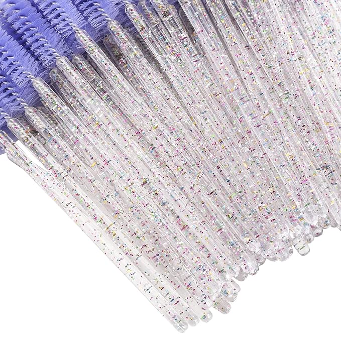 BTYMS 100 Pieces Disposable Eyelash Brush Mascara Wnad Brow Spoolie Brush Lash Applicator Spooly for Lash Extensions - Purple