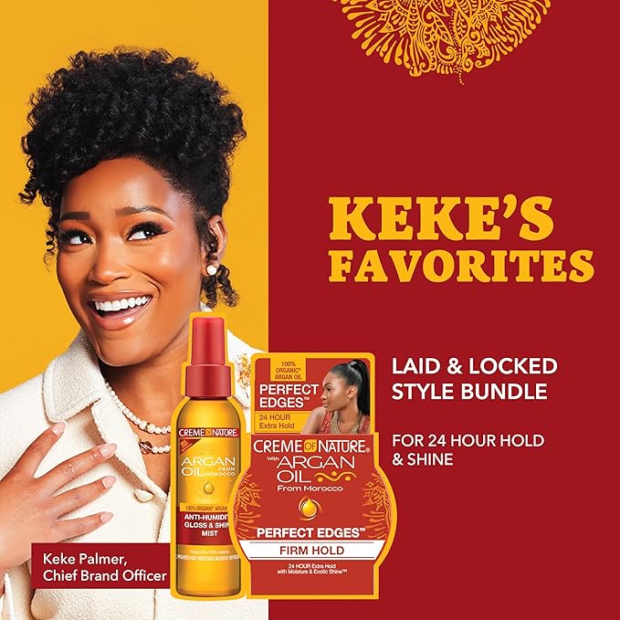 Creme of Nature Edges Gel & Anti-Humidity Mist with Argan Oil of Morocco, Keke Palmer's Favorites, Curly Hair Styling & Heat Protection Spray (Bundle Pack of 2)