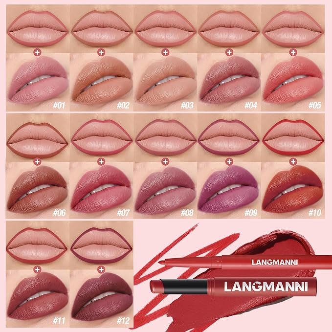 Jolilab 6Pcs Lip Set: 3 Colors Lip Liner+3 Colors Lipstick, Matte/Creamy,Smooth Creamy Texture,Long-Lasting,Bold/Nude Shades for Daily/Party, Vegan, Gift for Makeup Lovers.(#03+05+10)
