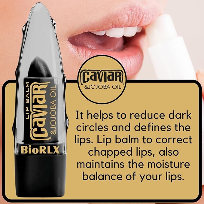 BioRLX 99% Purity Aloe Vera Lip Balm - Natural Moisturizing Unisex Lip Care for Hydrated and Radiant Lips (Caviar & Jojoba Oil, 0.12 Ounce (Pack of 3))