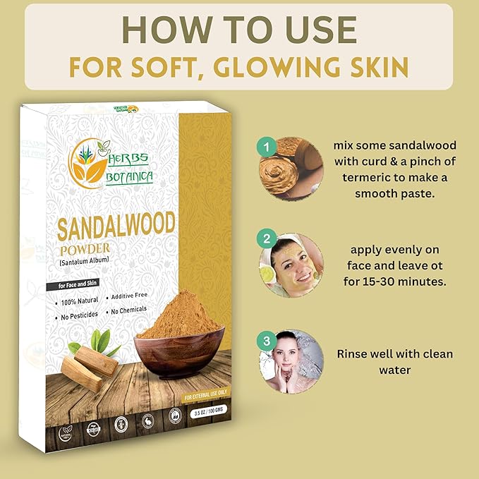 Chandan Sandalwood Powder, 100 gm / 3.52 oz, Face Pack & Mask, Tilak, Auspicious Occasions, Natural Cleansing & Soothing Powder for Wrinkles