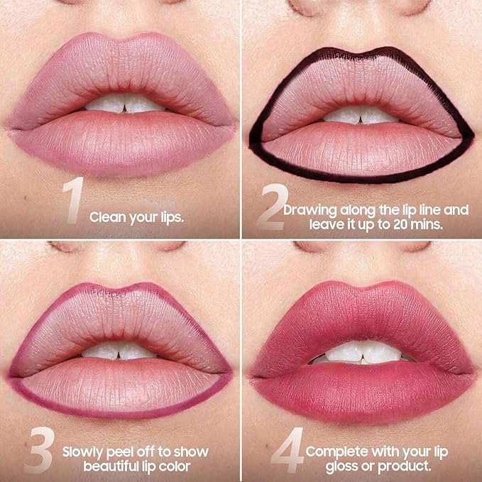 Lip Stain Peel Off - Waterproof Comfortable Vivid Color Peel Lip Liner Non-Stick Cup, Lip Tattoo Peel Off for Beauty & Charming Lip Makeup with All-Day | Vegan and Cruelty Free (#02 Cocoa)