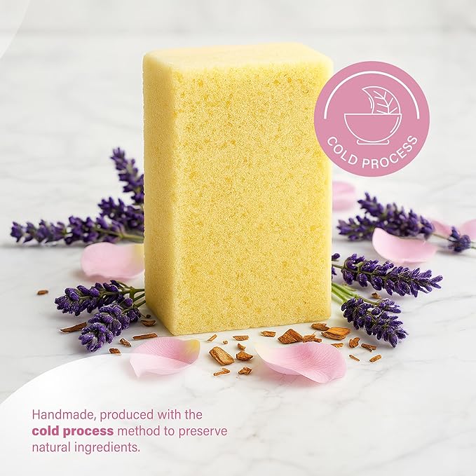 Black Shine Turkish Hammam Sponge-Infused Natural Soap Bar – Handmade and Cold Press Exfoliating Sponge + Soap (Sandalwood, Rose, Goat Milk, Lavender) – 20+ Uses, Gift‑Ready (Lavender)