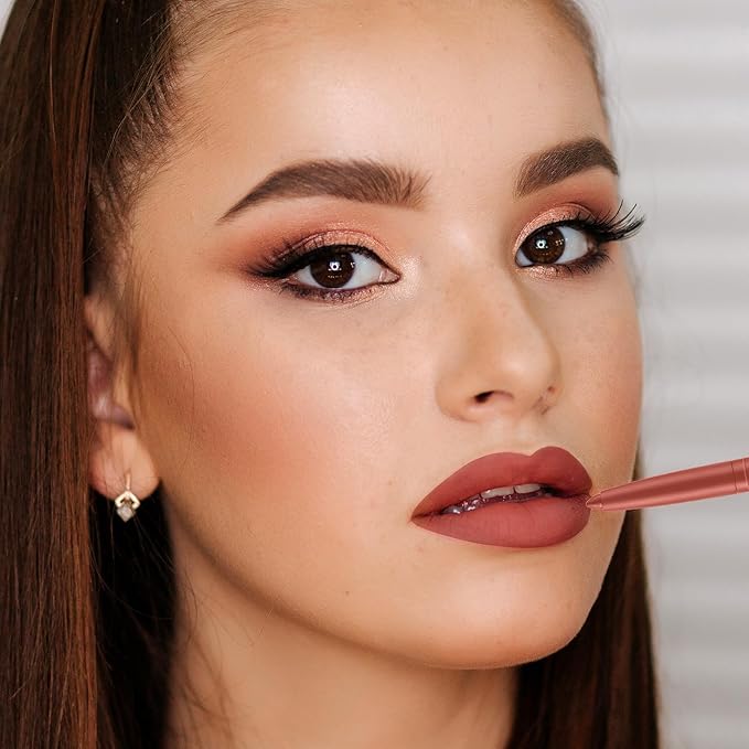 LANGMANNI 6 Matte Lipstick with 6 Lipliners Durable Makeup Set,Long-Lasting Non-Stick Cup Not Fade Waterproof Pigmented Velvet Lipgloss Kit Beauty Cosmetics Makeup Gift for Girls (#A)