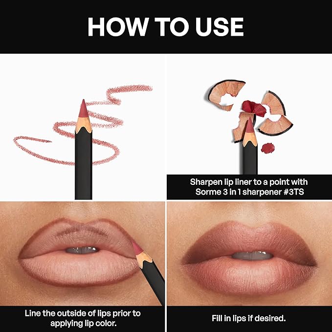 Sorme Waterproof Lip Liner - Non-splintering Smearproof Lip Liner - Revitalizing with Lecithin, Vitamins C and E