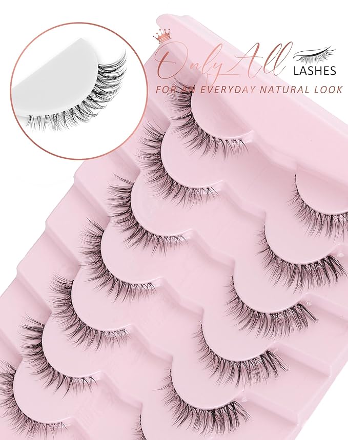 Onlyall Short Natural Eyelashes Natural Fake Lashes Clear Band Lashes False Eyelashes Wispy Lashes Natural Eyelashes 12mm Lashes H24