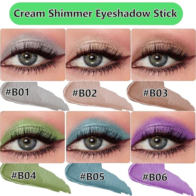 Blue Eyeshadow Stick - Blendable Creamy Eye Brightener, Waterproof Long Lasting Crayon, Smooth Shimmer Shadow Highlighter Liner Makeup #B05 Blue Shimmer