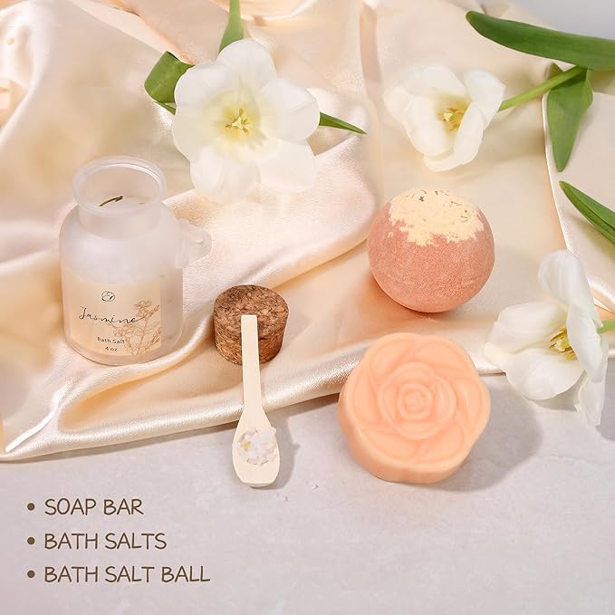 Spa Gifts for Women Christmas Gifts Jasmine Bath Gift Baskets Relaxing Self Care Gift for Mom Girlfriend Sister Wife Auntie Home Bath Care Package Thank You Gift Birthday Gift Friendship